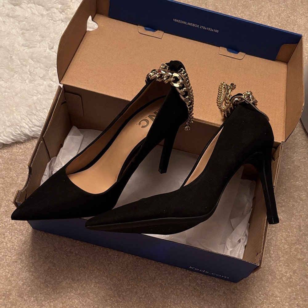 Black Chain-Embellished Women's Heels